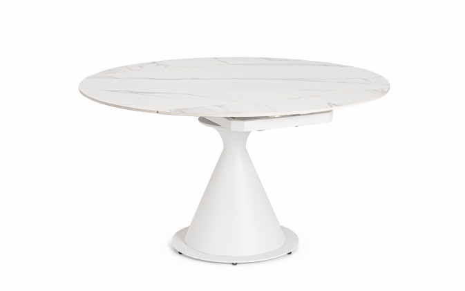 Biały stół rozkładany JONNI EXT Ø85-135×75 cm – Bizzotto | Stół okrągły marmur
