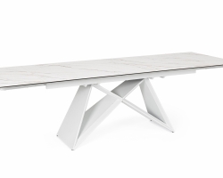 Biały stół rozkładany ALIISA EXT 180-260×90 cm Bizzotto z efektem ceramiki i szkła