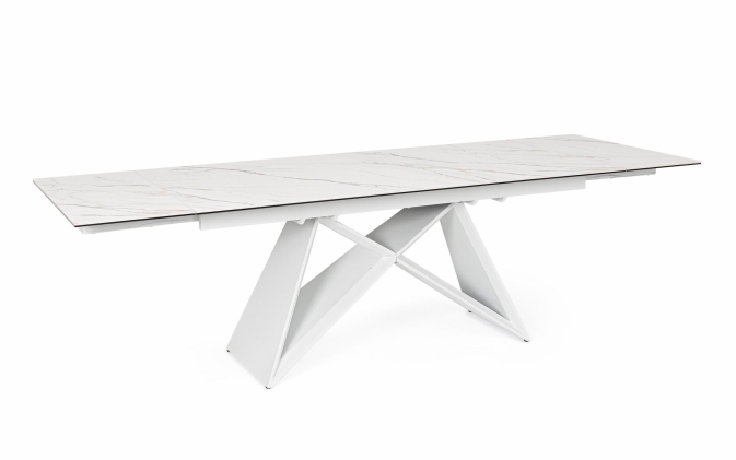 Biały stół rozkładany ALIISA EXT 180-260×90 cm Bizzotto z efektem ceramiki i szkła