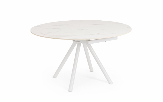 Biały stół obiadowy rozkładany RAUNI EXT Ø87-135×77/75 cm – Bizzotto | Stół okrągły czarny-szary marmur