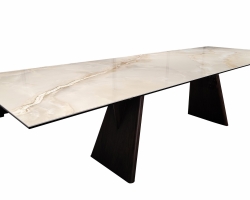Stół rozkładany MAIKKI EXT 200/300×100 – gres ceramiczny Onyx  nogi fornir orzechowy, nowoczesny