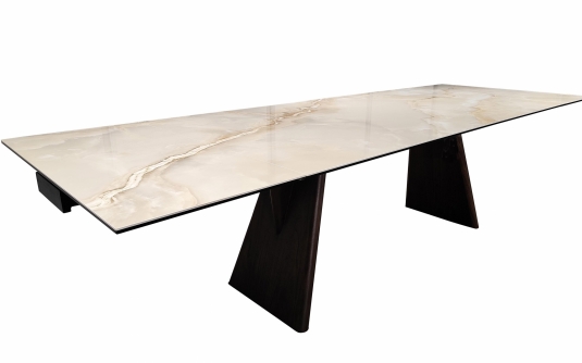 Stół rozkładany MAIKKI EXT 200/300×100 – gres ceramiczny Onyx  nogi fornir orzechowy, nowoczesny