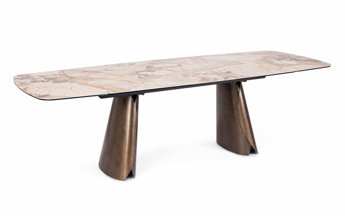 Stół rozkładany CILE EXT 180-220-260×100 – gres ceramiczny  Patagonia / nogi miedź