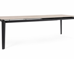 Stół ASIRI EXT rozkładany 180/250×100 – blat beżowy efekt trawertynu / nogi czarny