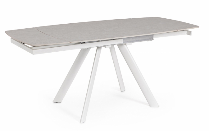 Stół rozkładany z efektem marmuru – RAILI ALU 119.5/180×85, biały stelaż oraz jasnoszary blat