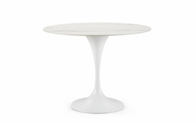 Elegancki stół okrągły z blatem w efekcie marmuru RONI Ø100 w białym kolorze