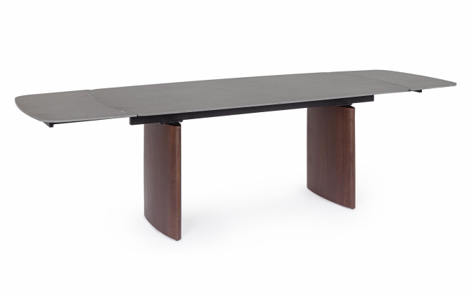 Ekskluzywny stół rozkładany z blatem w efekcie marmuru MAILIS ALU 180/260×90, nogi orzech