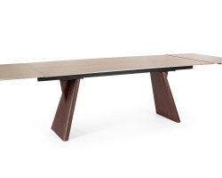 Ekskluzywny stół rozkładany z ceramicznym blatem efekt trawertynu MAIKKI EXT 200/300×100, orzechowy fornir