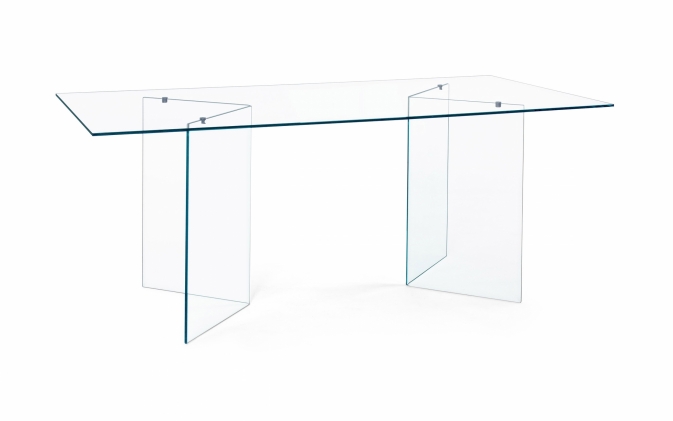 Nowoczesny stół prostokątny ze szkła IRIDE Ø180×90 z przezroczystym blatem ze szkła hartowanego