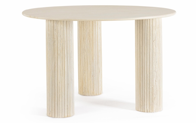 Jasnobeżowy stół okrągły z mango DACCA Ø120 na trzech nogach
