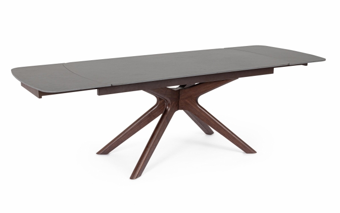 Ekskluzywny stół rozkładany z blatem w efekcie marmuru MARITTA EXT 170/250×90, nogi orzech / blat marmur szary