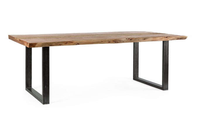 Rustykalny stół prostokątny z drewna akacjowego NOTTINGHAM 220×100, czarna stalowa podstawa