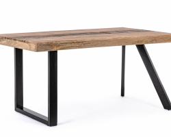 Unikatowy stół prostokątny MANCHESTER 160×90 z mango i drewna recyklingowego, stalowe nogi z regulacją