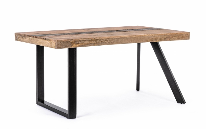 Unikatowy stół prostokątny MANCHESTER 160×90 z mango i drewna recyklingowego, stalowe nogi z regulacją