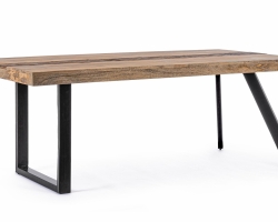 Industrialny stół prostokątny MANCHESTER 200×100 z mango i drewna recyklingowego, czarne stalowe nogi z regulacją