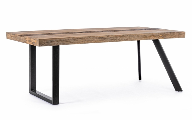 Industrialny stół prostokątny MANCHESTER 200×100 z mango i drewna recyklingowego, czarne stalowe nogi z regulacją