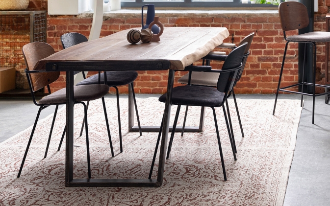 Rustykalny stół prostokątny ELMER 180×90 z drewna akacjowego i stalową podstawą