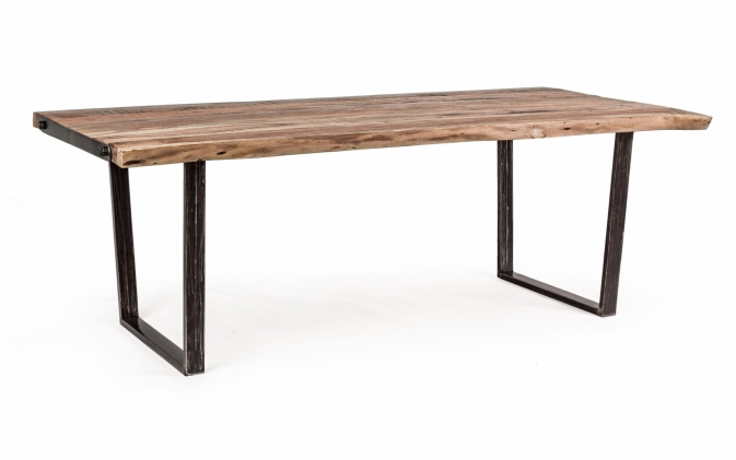 Rustykalny stół prostokątny ELMER 220×100 z blatem z akacji i stalową podstawą