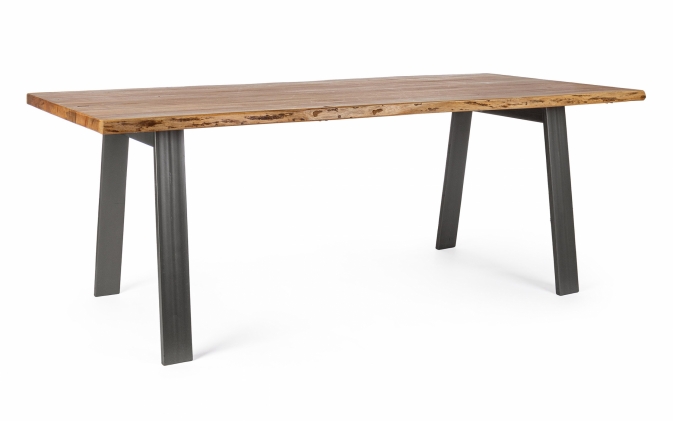 Rustykalny stół ARON 200×95 z blatem z akacji o naturalnych krawędziach i stalową podstawą