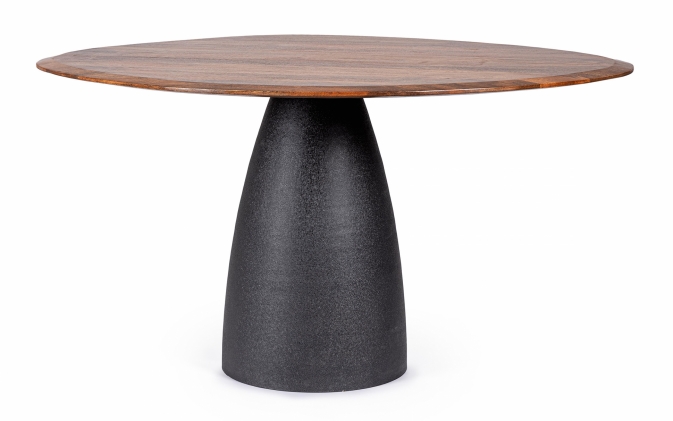 Stół STANLEY 140×120 z blatem mango o nieregularnym kształcie / podstawa czarna / blat drewno