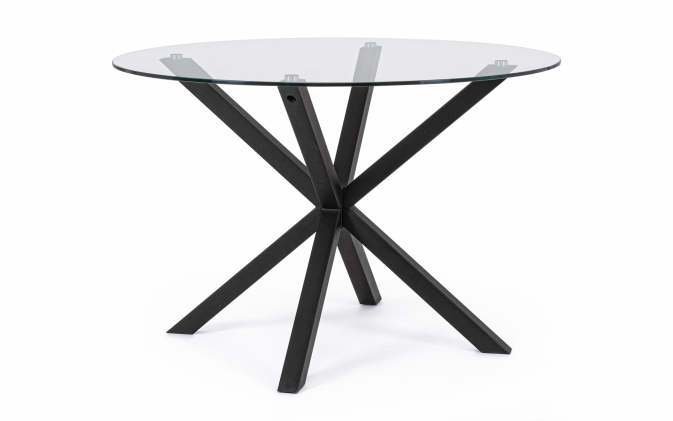 Stół okrągły MAY Ø114 ze szklanym blatem i nogami w czarnym kolorze