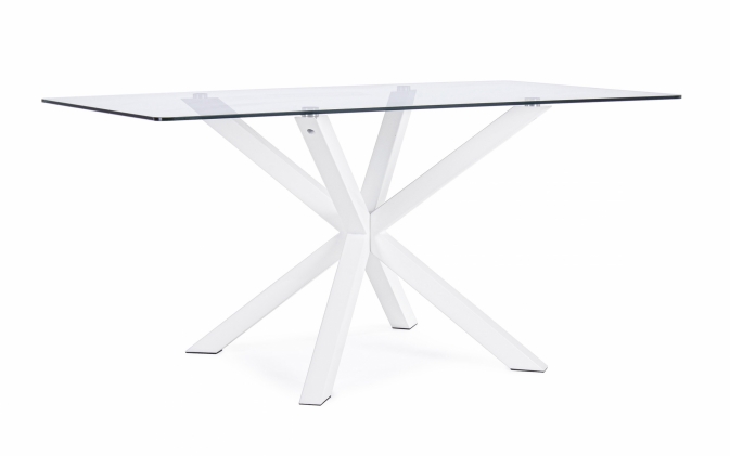 Stół prostokątny MAY 160×90 blatem szkło / metalowe nogi w białym wykończeniu