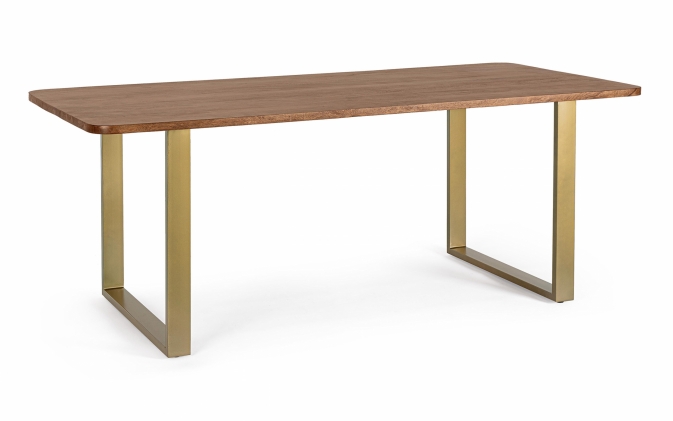 Stół VITAL 200×90 z blatem z drewna akacjowego i złotymi nogami