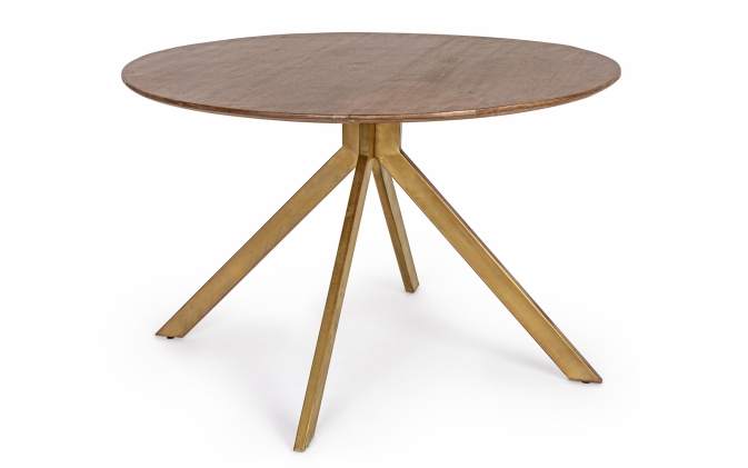 Stół obiadowy SHERMAN Ø120 z blatem z drewna mango i złotymi nogami