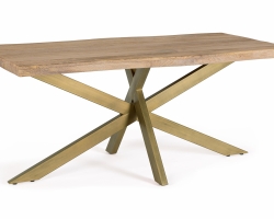 Ręcznie wykonany stół JAIDEV 175×90 z blatem z drewna mango / złota podstawa