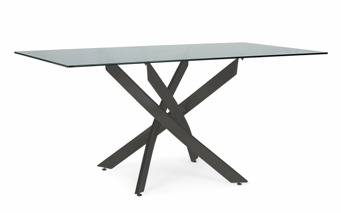 Nowoczesny stół GEORGE 160×90 z szarym szklanym blatem i czarnymi nogami