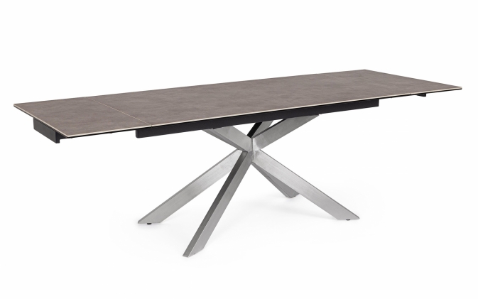 Stół ceramiczny rozkładany ARZACHEL 160–240×90 z krzyżową podstawą ze stali nierdzewnej