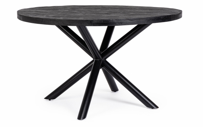 Czarny stół okrągły HASTINGS Ø130 z drewnianym blatem mango i stalową podstawą