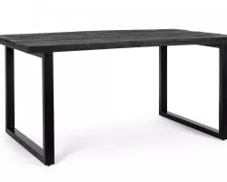 Czarny stół HASTINGS 160×90 z drewnianym blatem mango i czarną stalową podstawą