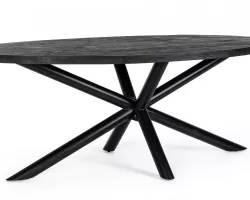 Stół owalny HASTINGS 200×110 z blatem mango i czarną podstawą