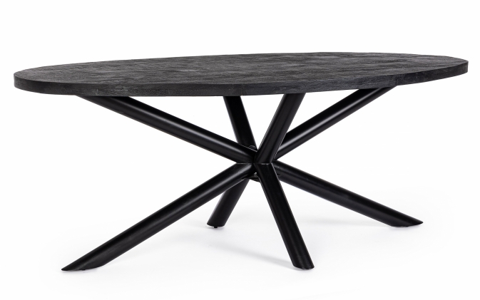 Stół owalny HASTINGS 200×110 z blatem mango i czarną podstawą