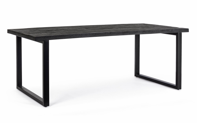 Czarny stół HASTINGS 200×100 z blatem mango i stalową podstawą
