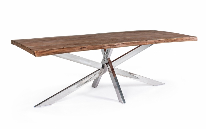 Stół ARKANSAS 220×100 z litej akacji i nogami stal nierdzewna