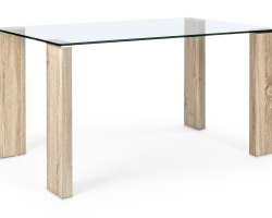 Stół szklany NEW ARLEY 140×80 — nowoczesny design nogi z efektem drewna do jadalni