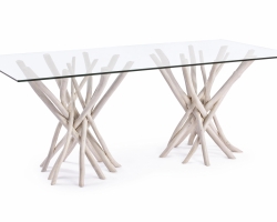 Stół prostokątny SAHEL 200×100 z bielonego drewna teak i szklanym blatem – egzotyczny design