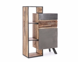Industrialna komoda MANCHESTER 90×40×140 – mango, stal i fronty recyklingowane