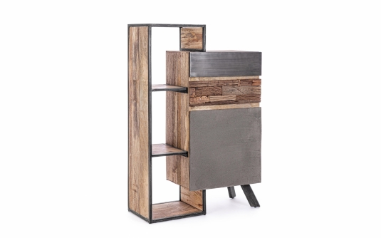 Industrialna komoda MANCHESTER 90×40×140 – mango, stal i fronty recyklingowane