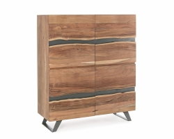 Komoda ARON 118×45×138 cm – akacja i stal z metalowymi detalami