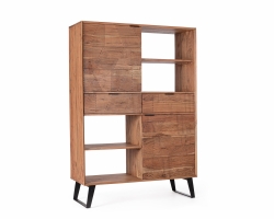 Wysoka szafka ISAR z drewna akacjowego 118×40×165 cm – elegancki design, stalowe detale
