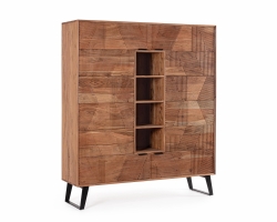 Wysoka komoda ISAR 145×40×165 – akacja, ręczne intarsje, stalowe uchwyty i nogi