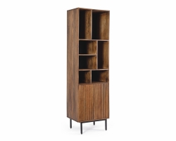 Wysoka komoda TADITA 55×40×190 cm – mango, stalowe nogi, 2 drzwi z półką