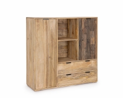 Komoda NASHIK 118×40×120 cm – mango i drewno recyklingowane, 2 drzwi i 2 szuflady