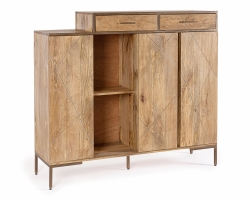 Komoda JAIDEV 145×40×132 cm – drewno mango i stal, 3 drzwi i 2 szuflady