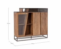 Komoda JANAK 145×40×134 cm – drewno akacjowe i stal, 2 drzwi i 2 szuflady
