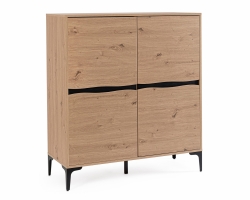 Wysoka komoda MELYS 100×40×115 cm – PB i MDF ze stalą, 2 drzwi, półki