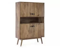 Komoda wysoka SYLVESTER 104×40×158 cm – drewno mango i sklejka, 4 drzwi, półki